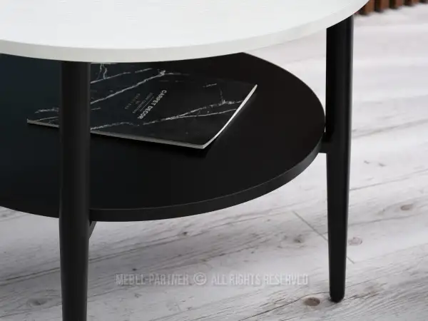 Biały stolik kawowy z czarną podstawą- unikalny design w zasięgu ręki